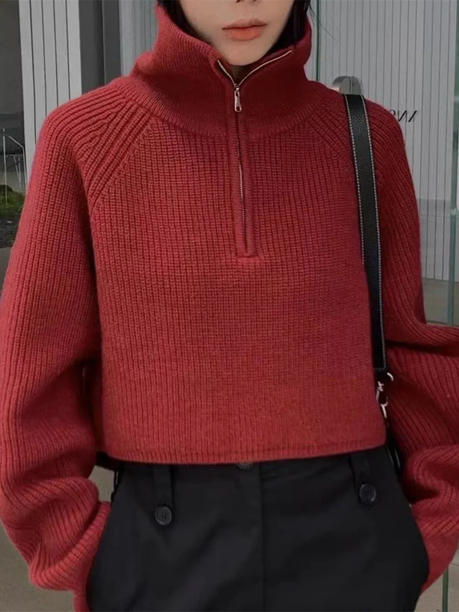 Cozy Elegance – The Must-Have High Collar Knit Sweater of the Season