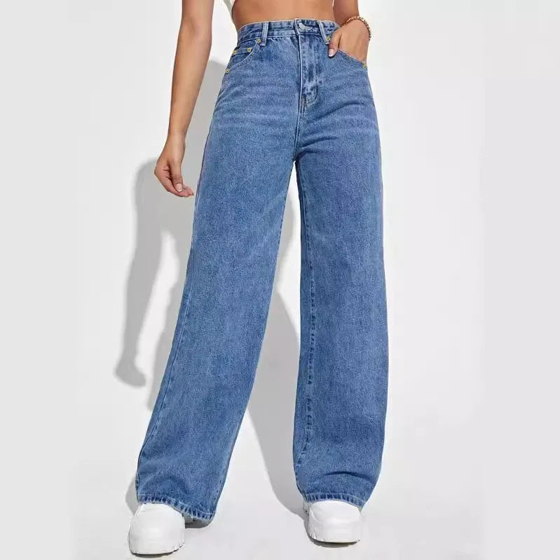 "Vintage Vibes – High-Waist Wide-Leg Jeans for Effortless Y2K Chic & Everyday Comfort"