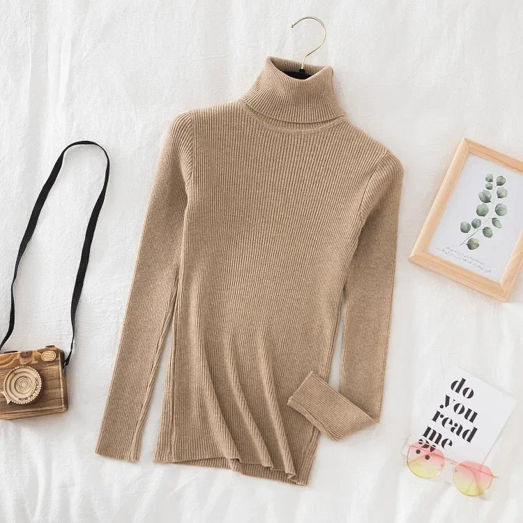 "Soft Elegance – Cozy Turtleneck Knit Sweater for Effortless Autumn & Winter Style"