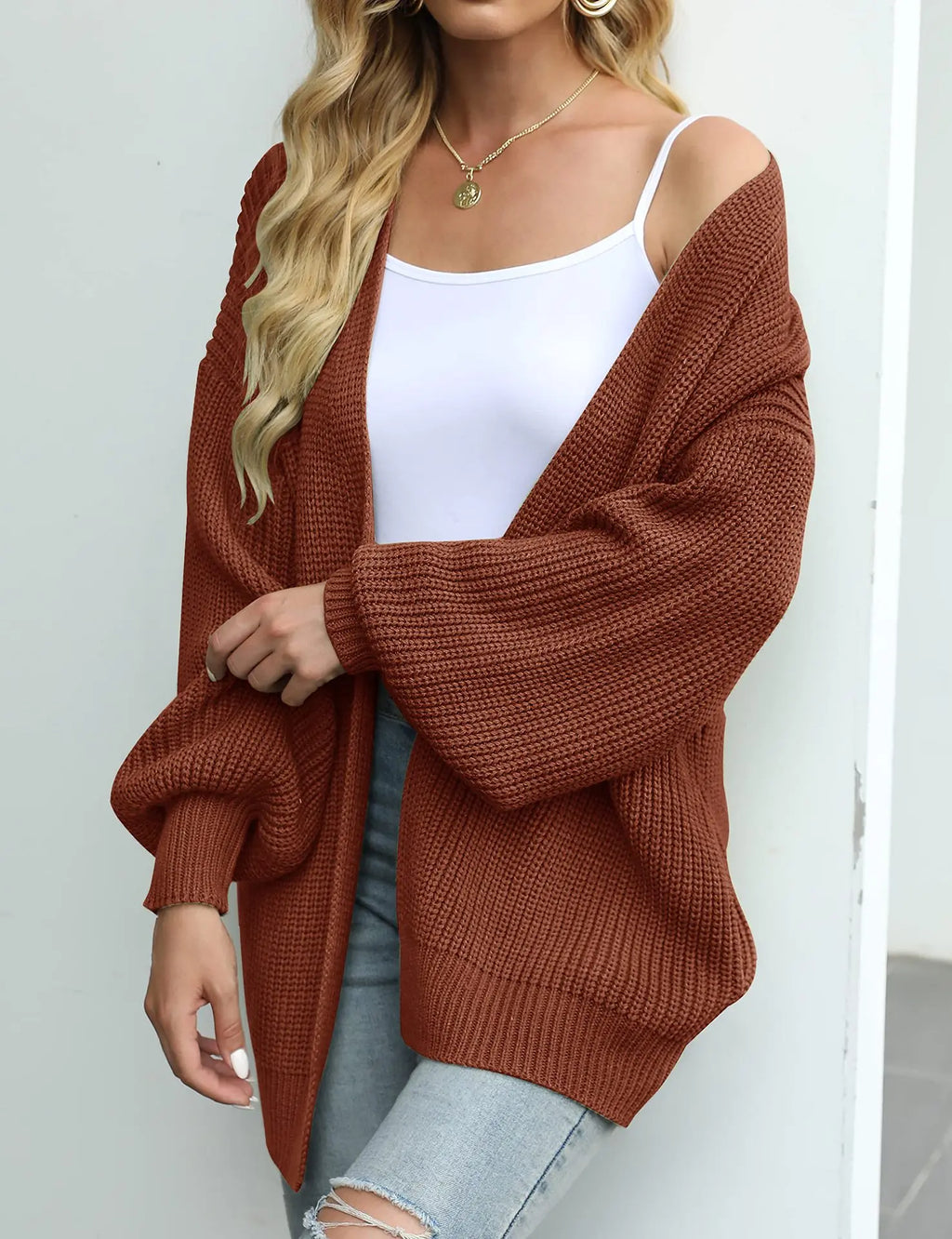 "Cozy Chic – Lantern Sleeve Knit Cardigan with Pockets for Effortless Autumn & Winter Style"