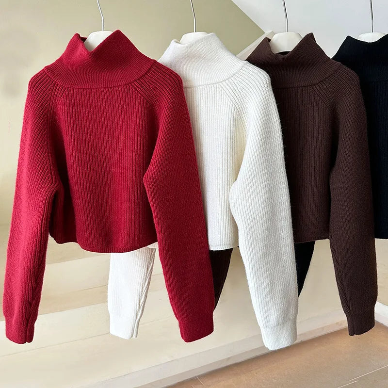 Cozy Elegance – The Must-Have High Collar Knit Sweater of the Season