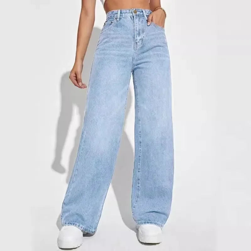 "Vintage Vibes – High-Waist Wide-Leg Jeans for Effortless Y2K Chic & Everyday Comfort"