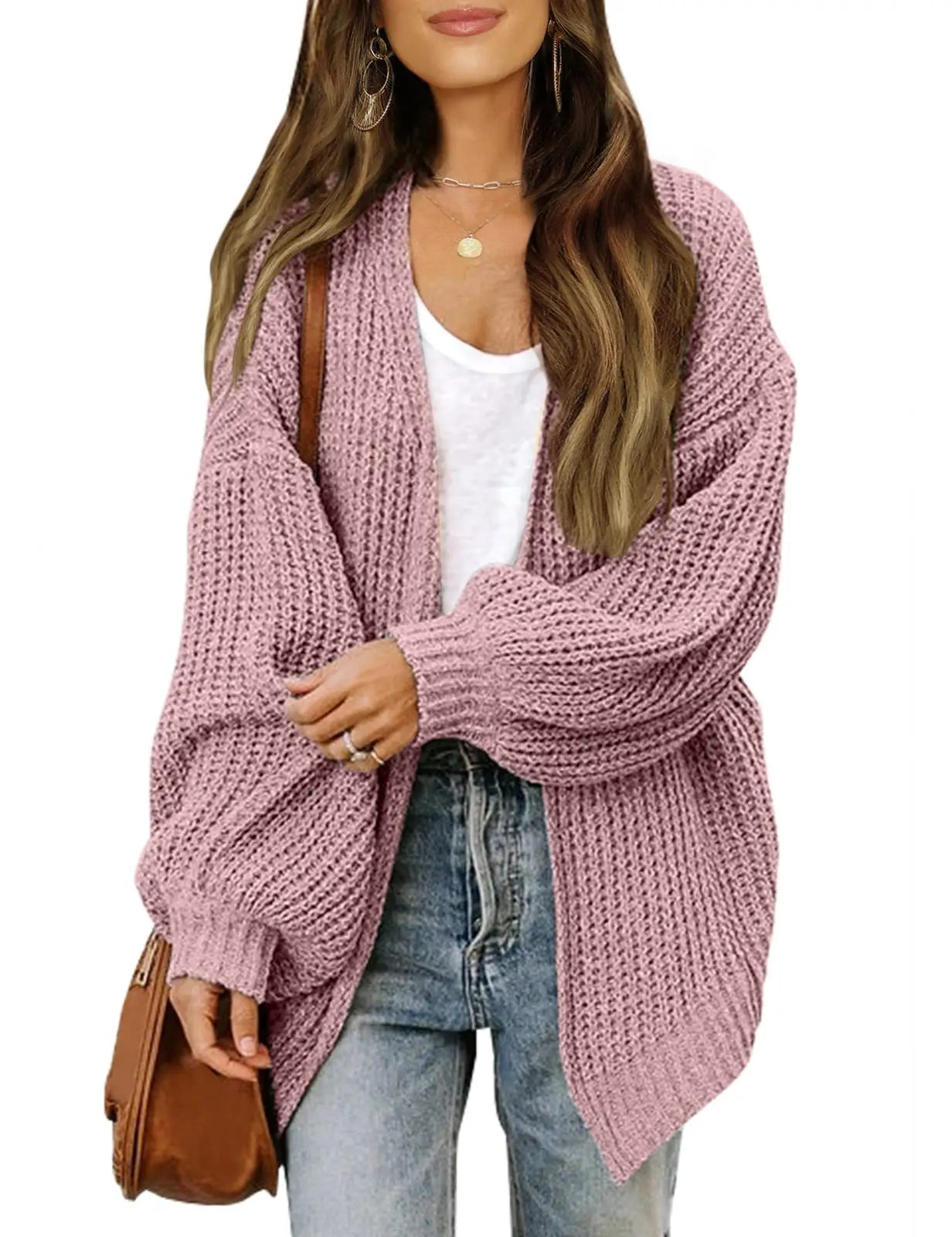 "Cozy Chic – Lantern Sleeve Knit Cardigan with Pockets for Effortless Autumn & Winter Style"