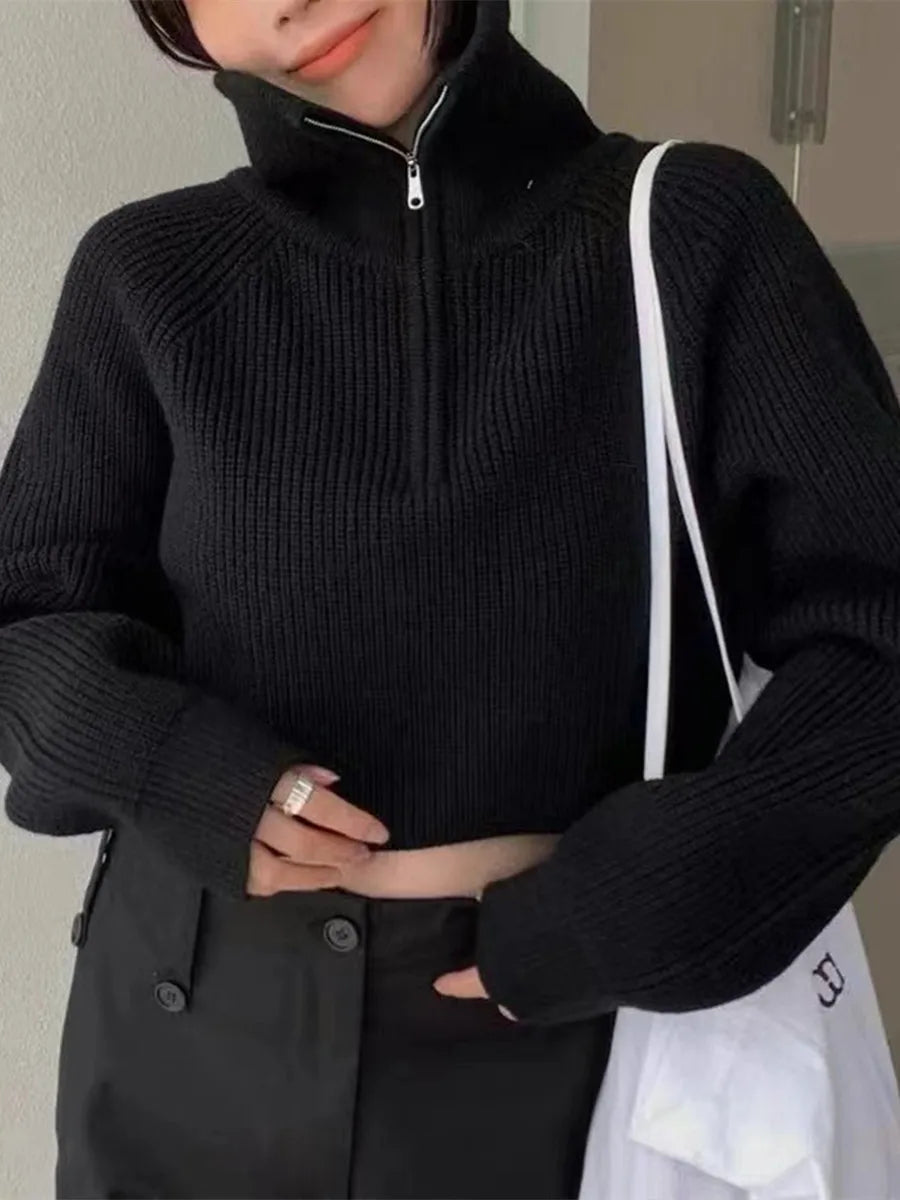 Cozy Elegance – The Must-Have High Collar Knit Sweater of the Season