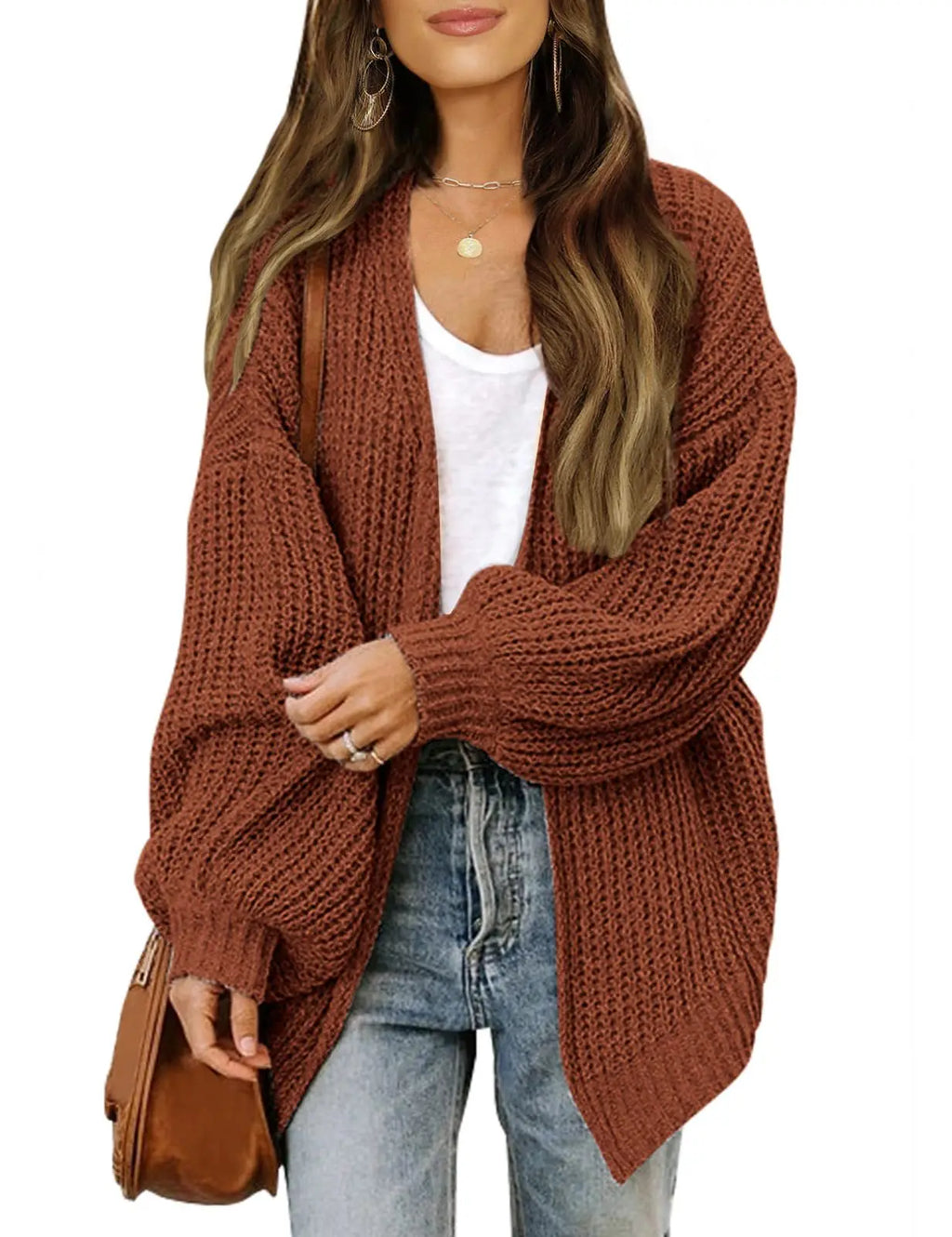 "Cozy Chic – Lantern Sleeve Knit Cardigan with Pockets for Effortless Autumn & Winter Style"