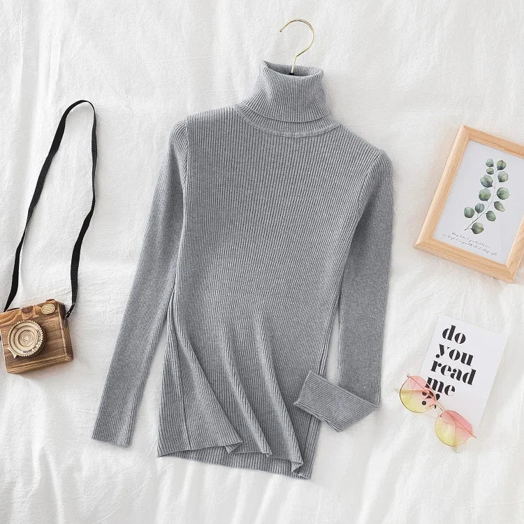 "Soft Elegance – Cozy Turtleneck Knit Sweater for Effortless Autumn & Winter Style"