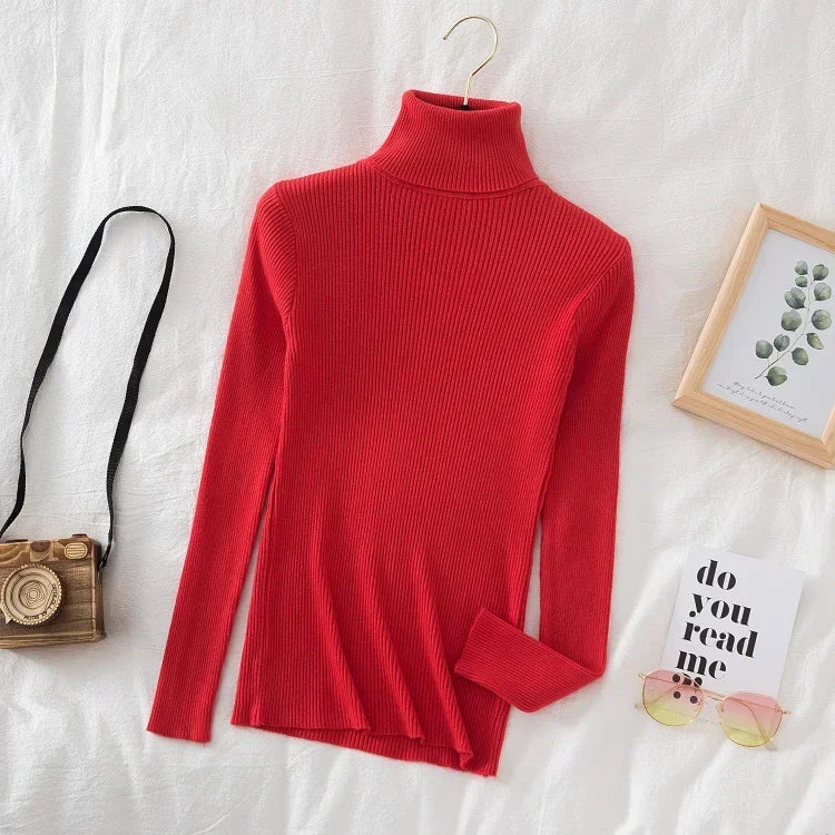 "Soft Elegance – Cozy Turtleneck Knit Sweater for Effortless Autumn & Winter Style"