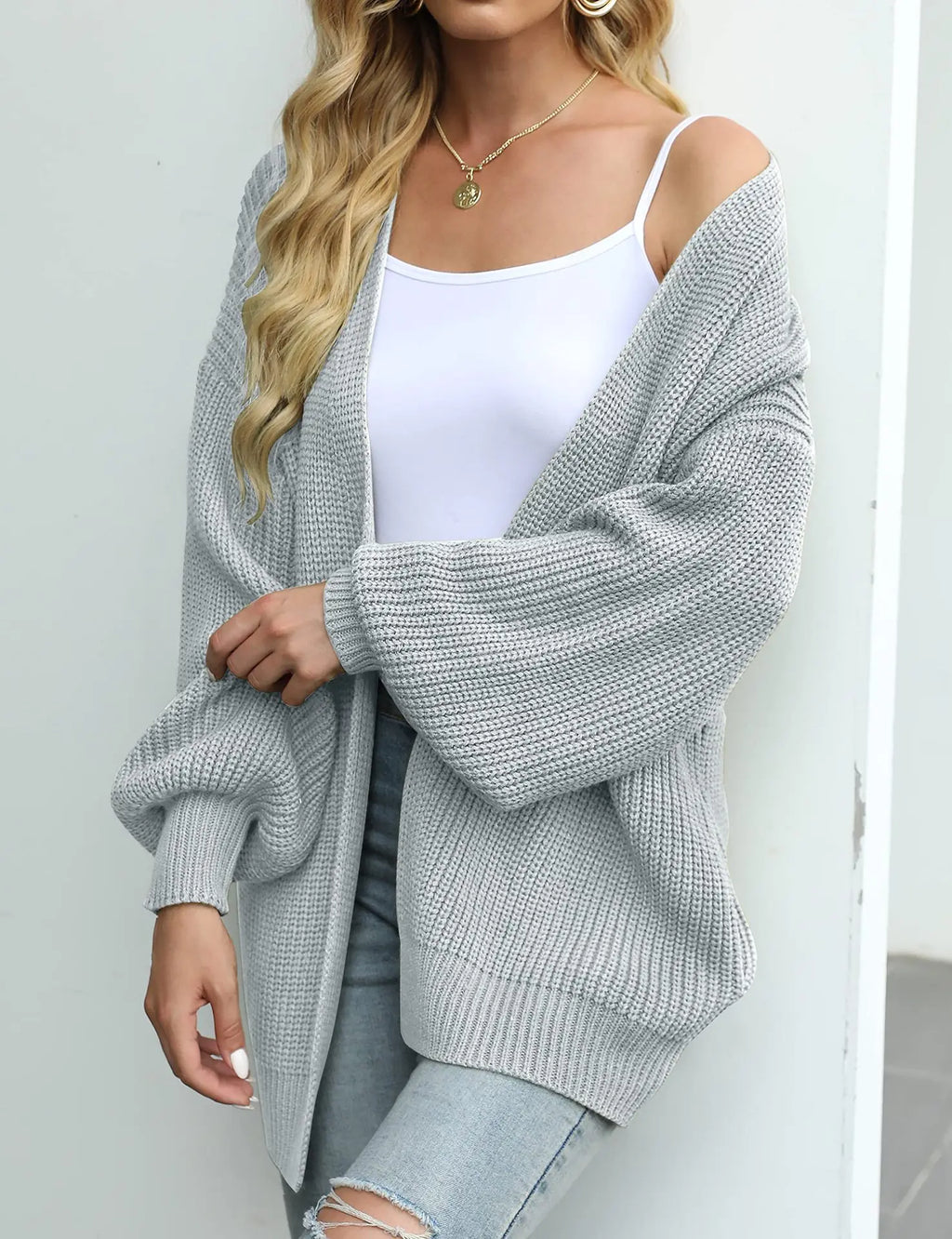 "Cozy Chic – Lantern Sleeve Knit Cardigan with Pockets for Effortless Autumn & Winter Style"