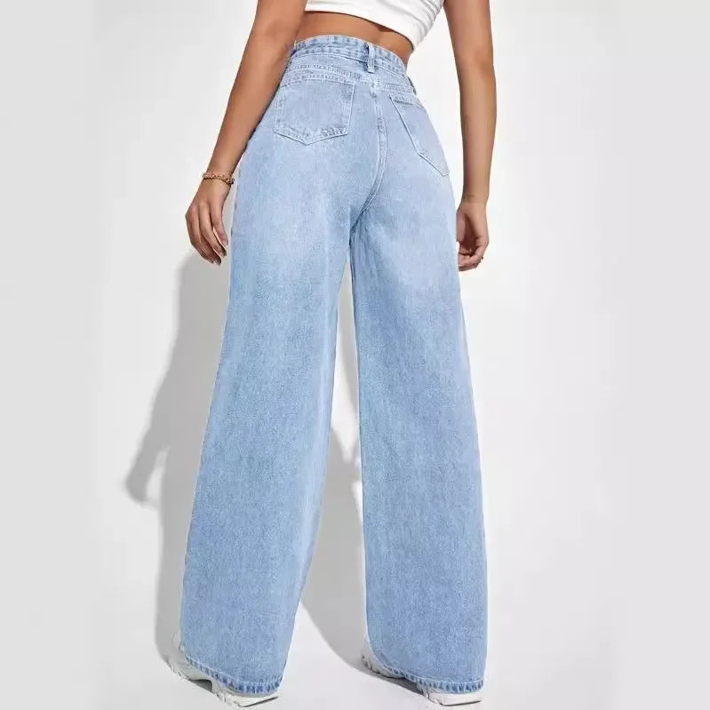 "Vintage Vibes – High-Waist Wide-Leg Jeans for Effortless Y2K Chic & Everyday Comfort"
