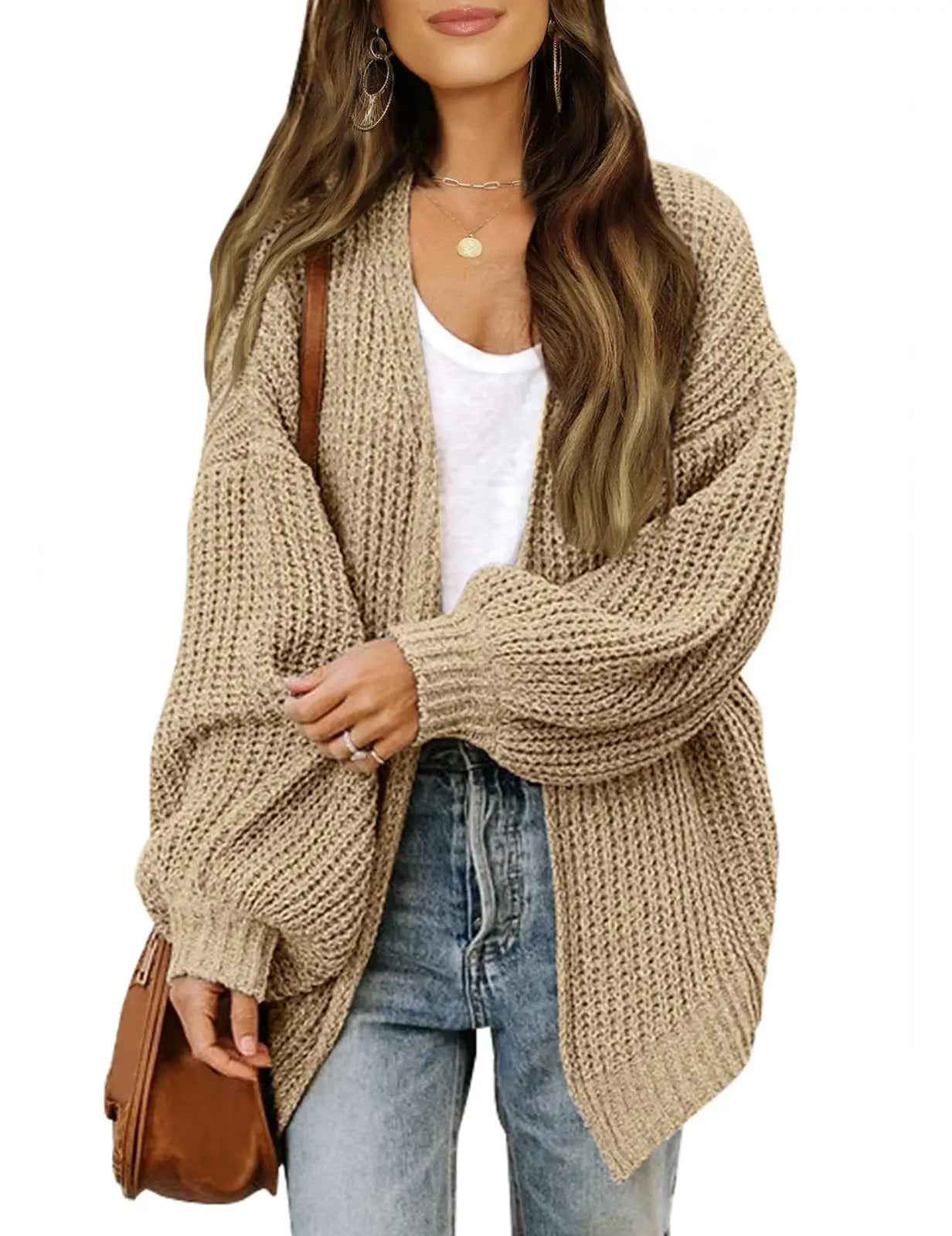 "Cozy Chic – Lantern Sleeve Knit Cardigan with Pockets for Effortless Autumn & Winter Style"